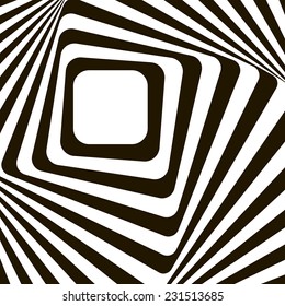 Black and white optical illusion. Op art vector background with frame. Abstract lines distortion effect