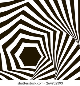 Black and white optical illusion. Op art vector background with frame. Abstract lines distortion effect. Geometric Vector Pattern