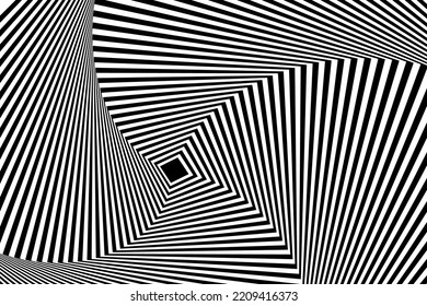 Black And White Optical Illusion Spiral Vector Background. Swirl Waves Op Art.