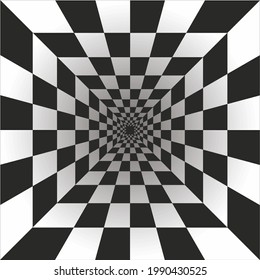 Patrón vector cuadrado de ilusión óptica en blanco y negro, fondo, textura