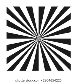 Black and white optical illusion starburst pattern with converging radial stripes creating a dynamic geometric abstract op art illustration