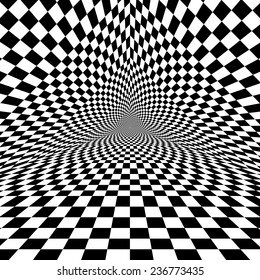 Black and white optical illusion triangle vector pattern, background, texture 