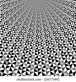 Black and white optical illusion triangle vector pattern, background, texture 