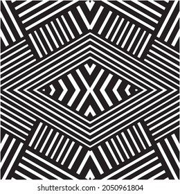 Black and white optical line illustration design, seamless pattern stripes.Optical illusion effect. Geometric tile in op art. Futuristic and vibrant design.