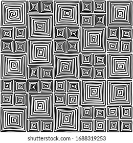 Black and white, optical squares seamless pattern. Hand draw, stock illustration.