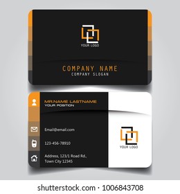 Black White and Orange creative modern name card and business card with horizontal curve corner standard size vector template.