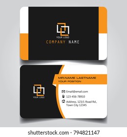 Black White and Orange creative modern name card and business card with horizontal standard sizer vector illustration template.