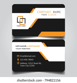 Black White and Orange creative modern name card and business card with horizontal standard sizer vector illustration template.