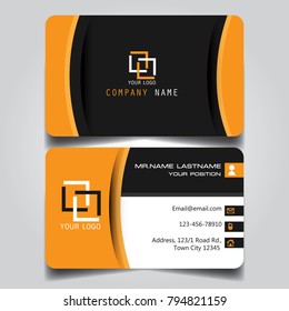 Black White and Orange creative modern name card and business card with horizontal standard sizer vector illustration template.