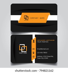 Black White and Orange creative modern name card and business card with horizontal standard sizer vector illustration template.