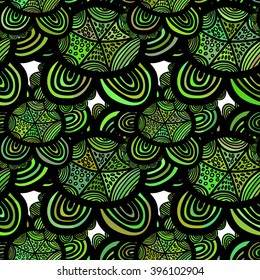Black and white with orange geometric pattern, Finnish design. Seamless pattern Gorgeous seamless floral background 