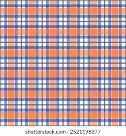 Schwarze, weiße und orangefarbene Vektor nahtlose Check-Plaid-Muster.