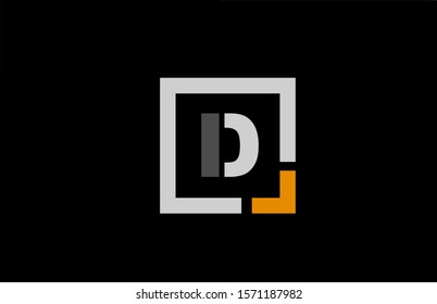 black white orange square letter D alphabet logo design icon for company. Suitable as a logotype for business