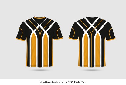 Black, White and orange stripe pattern sport football kits, jersey, t-shirt design template