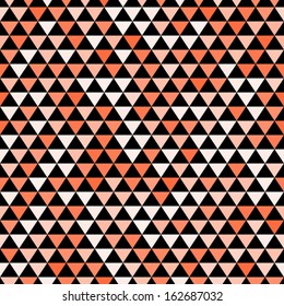 Black white and orange triangles abstract geometric seamless pattern, vector