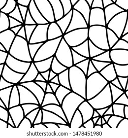 Black and White Organic Spider Web Halloween Seamless Pattern