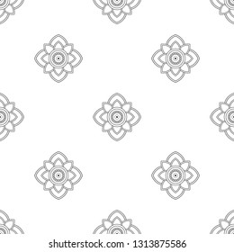 Black and white oriental linear flower motif. Allover folk vector pattern for adult colouring book, interior, wallpaper, fabric, apparel textile, phone case. Eastern ethnic geometric floral design