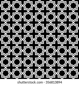 Black and white oriental ornament. Ornamental pattern. Arabic seamless pattern. Moroccan background.
