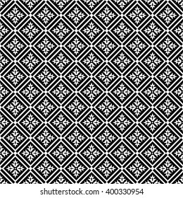 Black and white oriental pattern with rhombus. Vector background.
