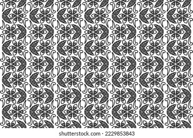 Black and white oriental pattern. Seamless repeating floral elements, background with Arabic ornament. 