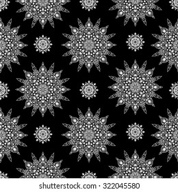 Black And White Oriental Seamless Pattern With Round Ornament