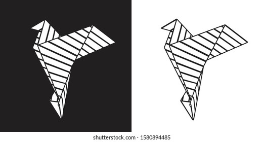 Black and white origami pigeon vector illustration