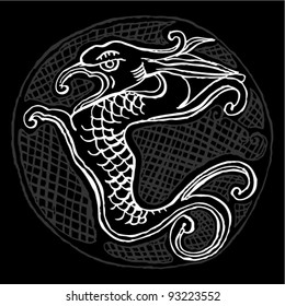 Black and white original drawing of chinese dragon
