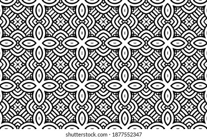 Schwarz-weißer, geometrischer Hintergrund aus abstrakten Formen in ethnischen Traditionen.Vektorgrafiken für Design und Dekoration, Tapeten, Visitenkarten, Textilien und Farbbuch.