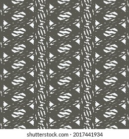 Black and white ornament composed of a chain of ovals and stripes. Fashion pattern.
