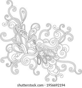 Black and white ornament with decorative objects. Illustration can be used for coloring book and pictures for children.
