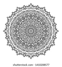 Black and white ornament floral circle with round decorative traditional elements with white ground