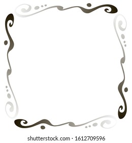 Black and white Ornament in a frame. Square сomposition with hand drawn strokes. Abstract vector illustration for shawls
