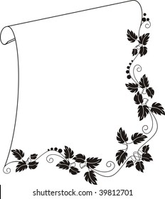 black and white ornament with paper scroll