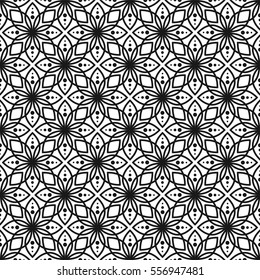 Black and white ornament seamless floral vector pattern. Monochrome geometric abstract petal repeat background.