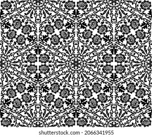 Black and white ornament, seamless pattern. Vintage damask style wallpaper. Modern pattern for decoration design.