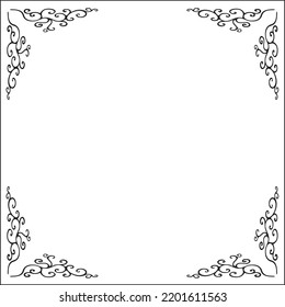 Black and white ornamental border for greeting cards, banners, invitations. Isolated vector illustration. Oriental style
