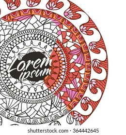 Black and white ornamental circle with doodle colorful pink design, stylish zentangle background composition. Easy to use for postcard, poster, banner