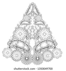 Black and white ornamental fantastic flowers, magic composition. Monochrome Pattern: Floral Texture, Adult Coloring Book page