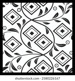 Black and White Ornamental Floral Vector Pattern | Decorative Geometric Swirls for Fashion, Fabric, Carpet, Interior Spaces, and Graphic Design | Timeless, Luxurious Digital Texture.
