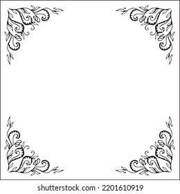 Marco ornamental en blanco y negro, borde decorativo para tarjetas de felicitación, banners, invitaciones. Ilustración vectorial aislada.