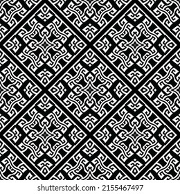 Black and white ornamental rhombus seamless pattern. Greek style patterned vector background. Repeat elegant backdrop. Trendy abstract geometric ornaments with greek key, meanders. Endless texture.