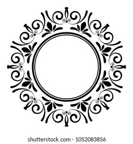 black and white ornamental round, Decorative art frame, Abstract vector floral ornament border for your design