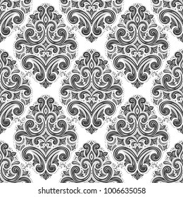 Black and white ornamental seamless pattern. Vintage. Elegant classic texture. Damask, Victorian, Baroque, paisley elements. Great for fabric and textile, wallpaper, packaging or any desired idea.