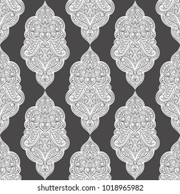 Black and white ornamental seamless pattern. Vintage, paisley elements. Ornament. Traditional, Ethnic, Turkish, Indian motifs. Great for fabric and textile, wallpaper, packaging or any desired idea