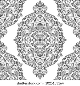 Black and white ornamental seamless pattern. Vintage, paisley elements. Ornament. Traditional, Ethnic, Turkish, Indian motifs. Great for fabric and textile, wallpaper, packaging or any desired idea