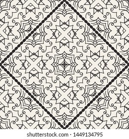Black and white ornamental seamless pattern. Vintage retro ornate modern art deco background. Great for fabric and textile, wallpaper, packaging or any desired idea