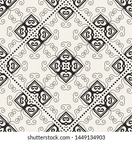 Black and white ornamental seamless pattern. Vintage retro ornate modern art deco background. Great for fabric and textile, wallpaper, packaging or any desired idea