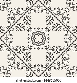 Black and white ornamental seamless pattern. Vintage retro ornate modern art deco background. Great for fabric and textile, wallpaper, packaging or any desired idea