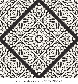 Black and white ornamental seamless pattern. Vintage retro ornate modern art deco background. Great for fabric and textile, wallpaper, packaging or any desired idea