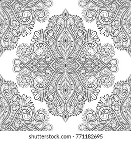 Black and white ornamental seamless pattern. Vintage, paisley elements. Traditional, Ethnic, Turkish, Indian motifs. Great for fabric and textile, wallpaper, packaging or any desired idea. 